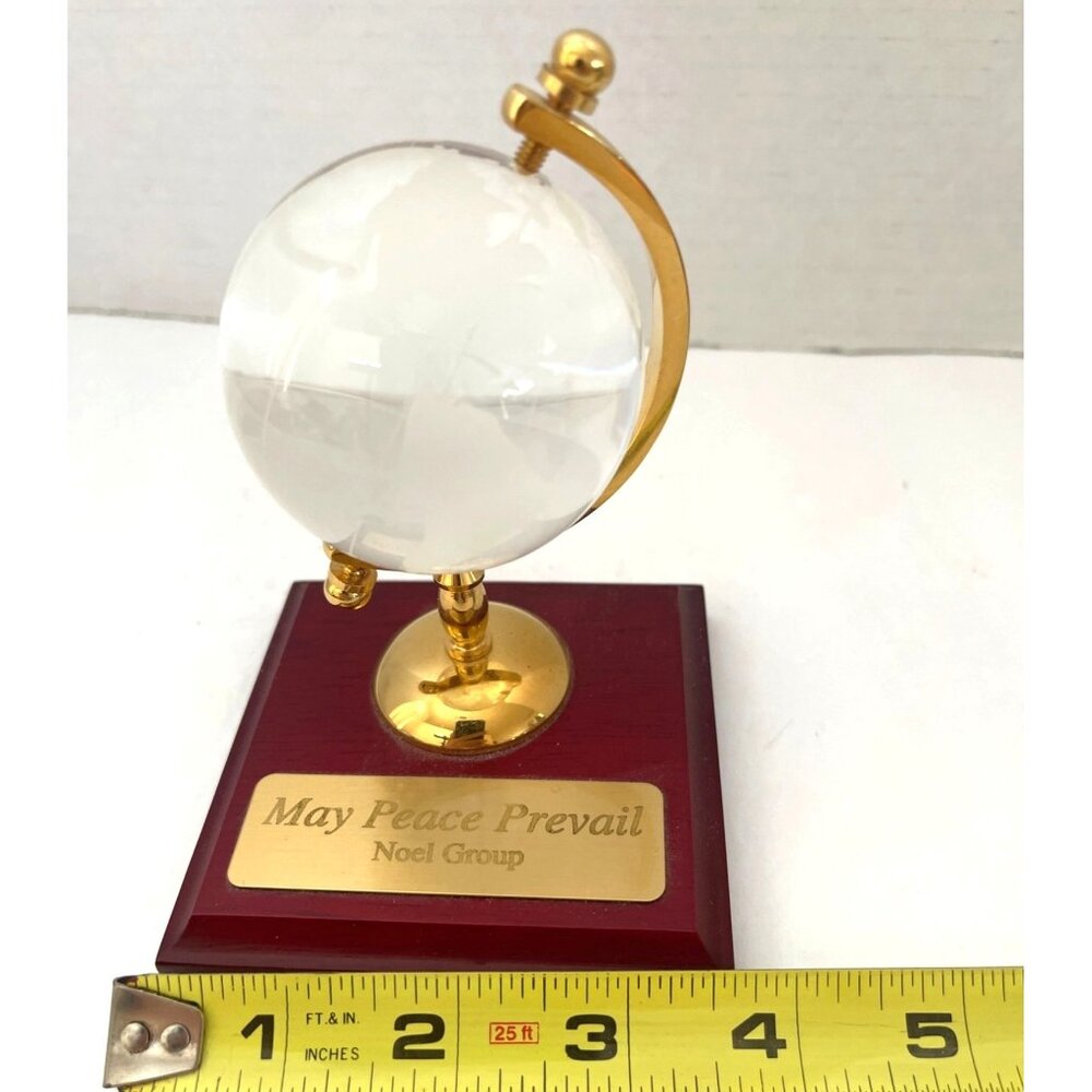 Crystal Etched Mini Globe Engraved Brass Plaque May Peace Prevail Desk Décor - Picture 4 of 8